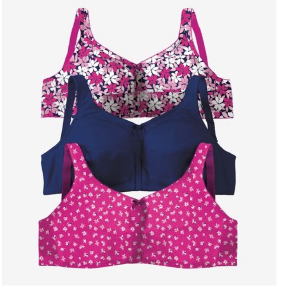 New 3 pack back close 52B Wireless Comfort Choice Bras Cotton Woman Within
